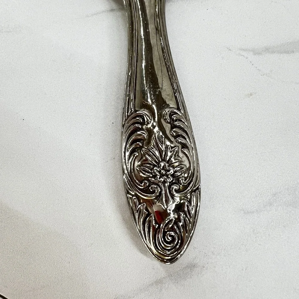 Vtg Repousse Heavy Silver Plate Vanity Hand Mirror Victorian Ornate Floral 9.5